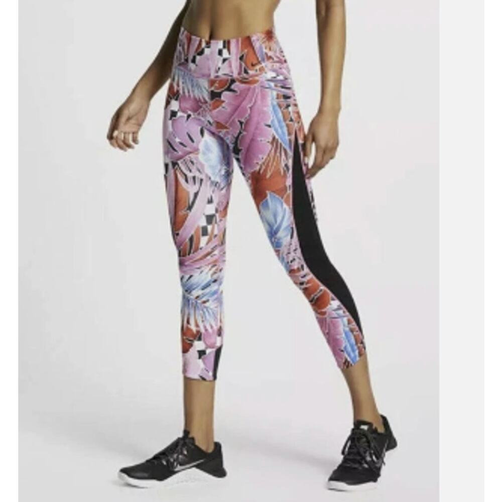 Nike Dri-Fit One Laser Cropped Floral Tropical Print Leggings Pants Size S